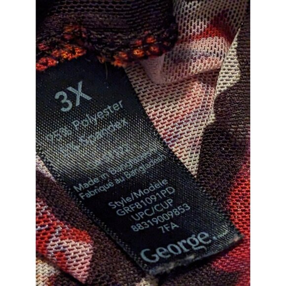 Womens Plus 3X Mesh Floral Top Blouse Smocked Wrist Bell Sleeve Sheer Bohemian - Picture 8 of 8